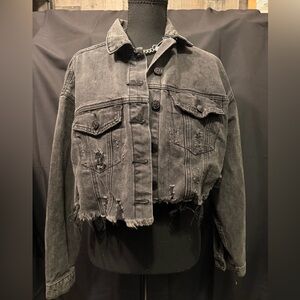 Distressed Black Denim Jacket